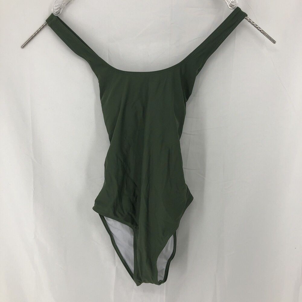 Upopby Olive Green Padded Push up Cross Open Back One Piece Swimsuit size 6 NWT